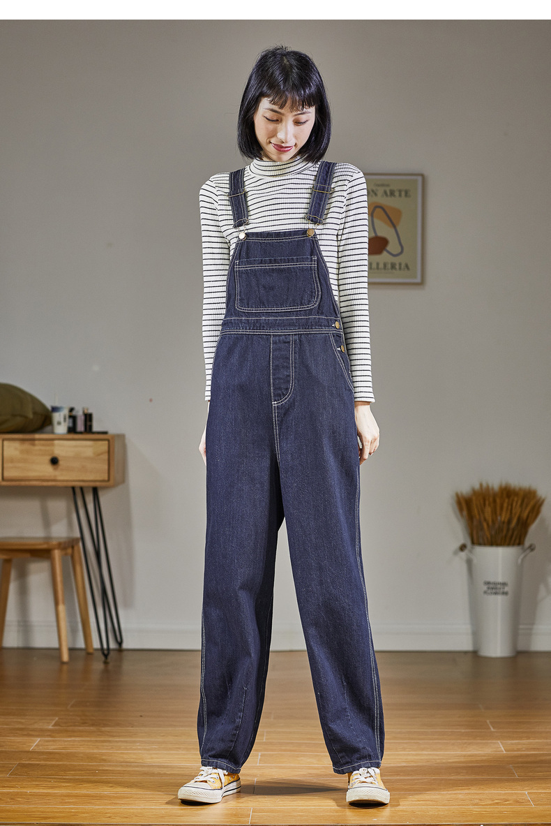 唐狮(tonlion)女士牛仔裤 唐狮2020秋季新款背带裤女牛仔裤直筒宽松阔