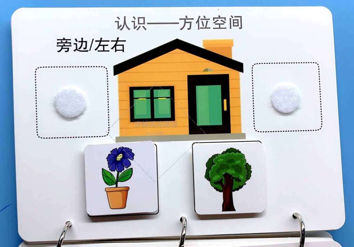 语言发育迟缓孤独症自闭症儿童方位空间认知卡操作大小卡片方位安静书