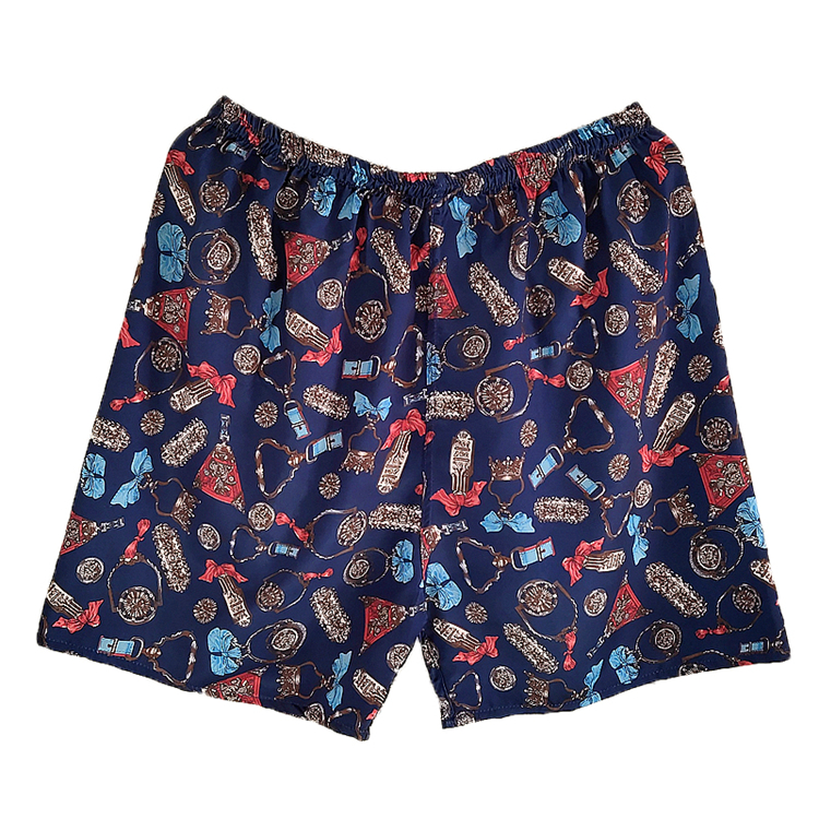 中年男士丝绸大短裤休闲大码印花青年睡裤真丝手感外穿大裤衩 颜色