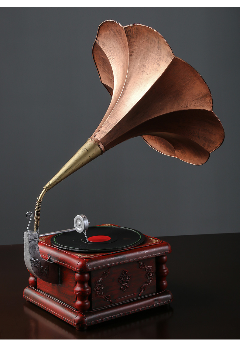 铁艺装饰品件复古留声机模型摄影道具家居黑胶唱机橱窗创意装饰