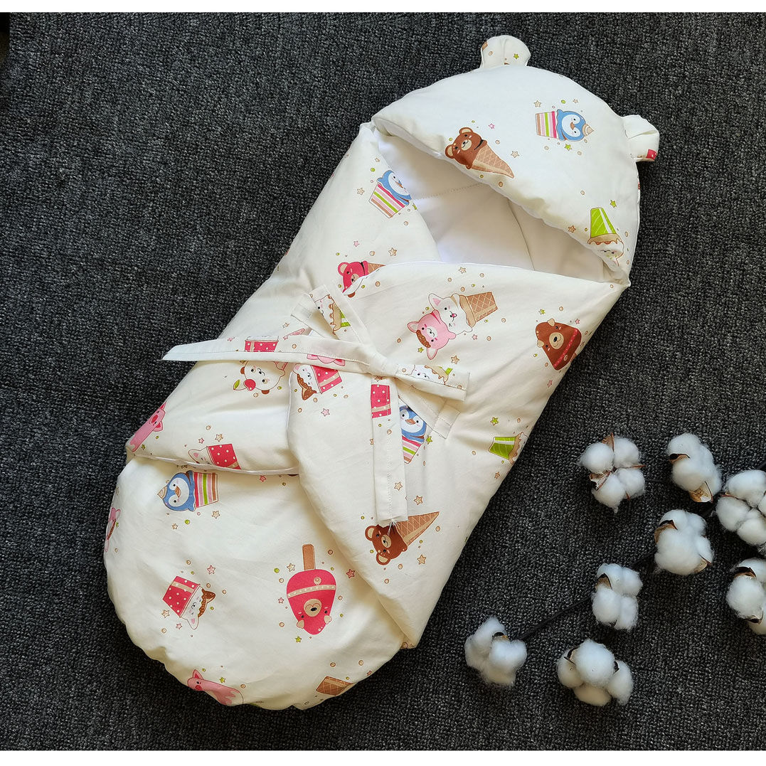 婴儿小被子加厚棉花防惊跳宝宝包被抱被包裹新生儿睡袋防踢被纯棉小兔