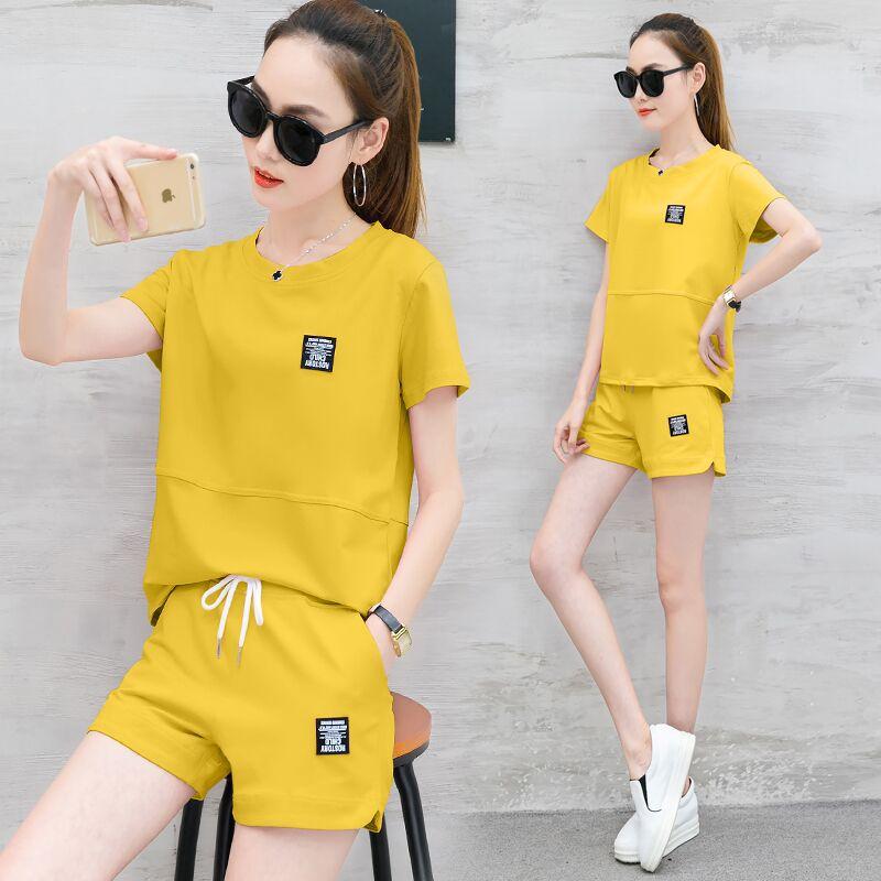 2019夏季时尚宽松短袖t恤短裤休闲运动服套装女装夏天韩版两件套