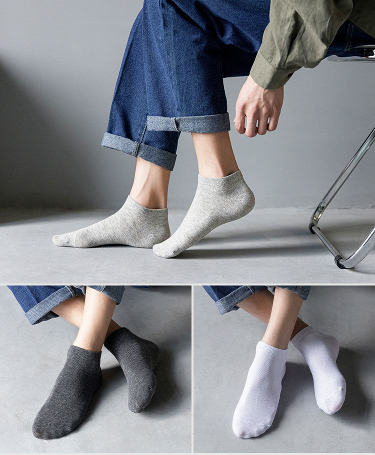 袜子男款防臭男士纯棉船袜夏天男款短袜夏季男生薄款学生潮白色黑