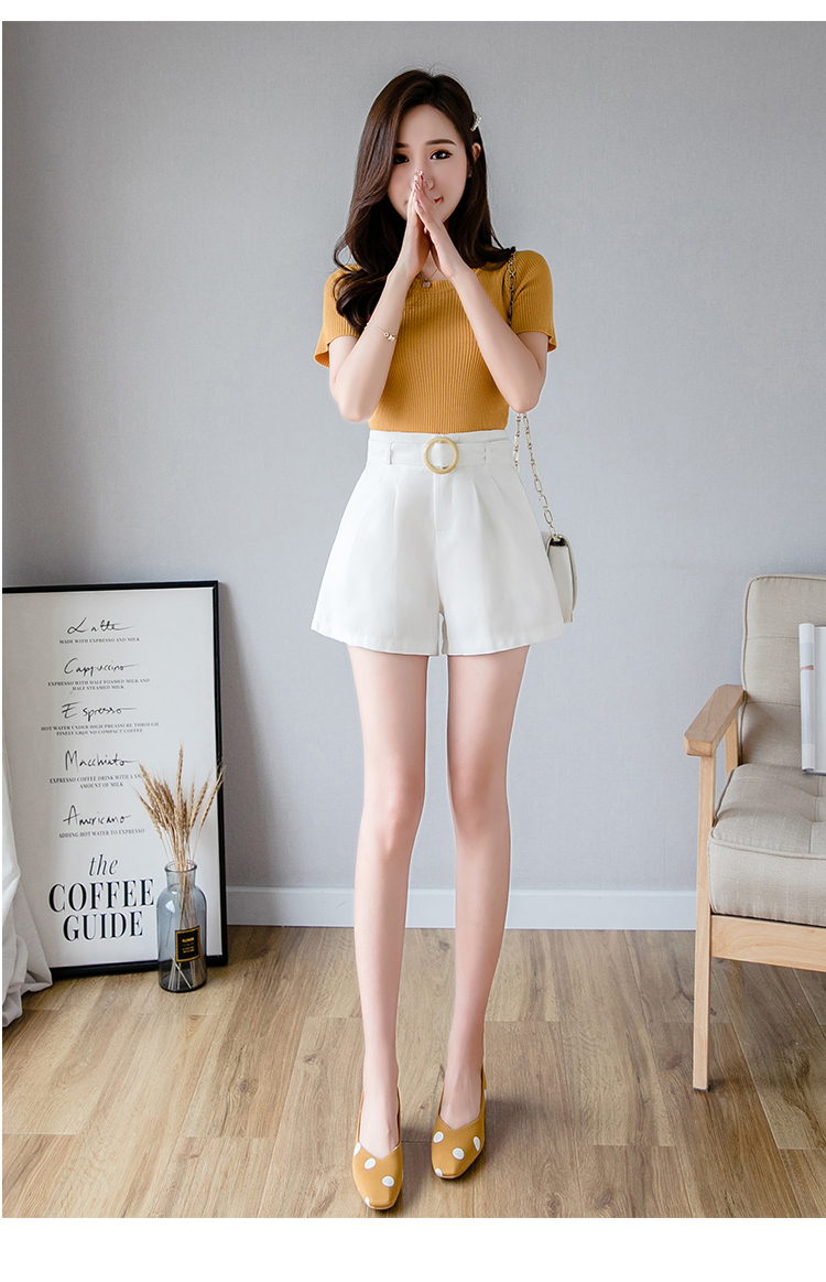 小样传奇2021新款女夏装高腰阔腿女宽松腰带纯色休闲裤子a字短裤