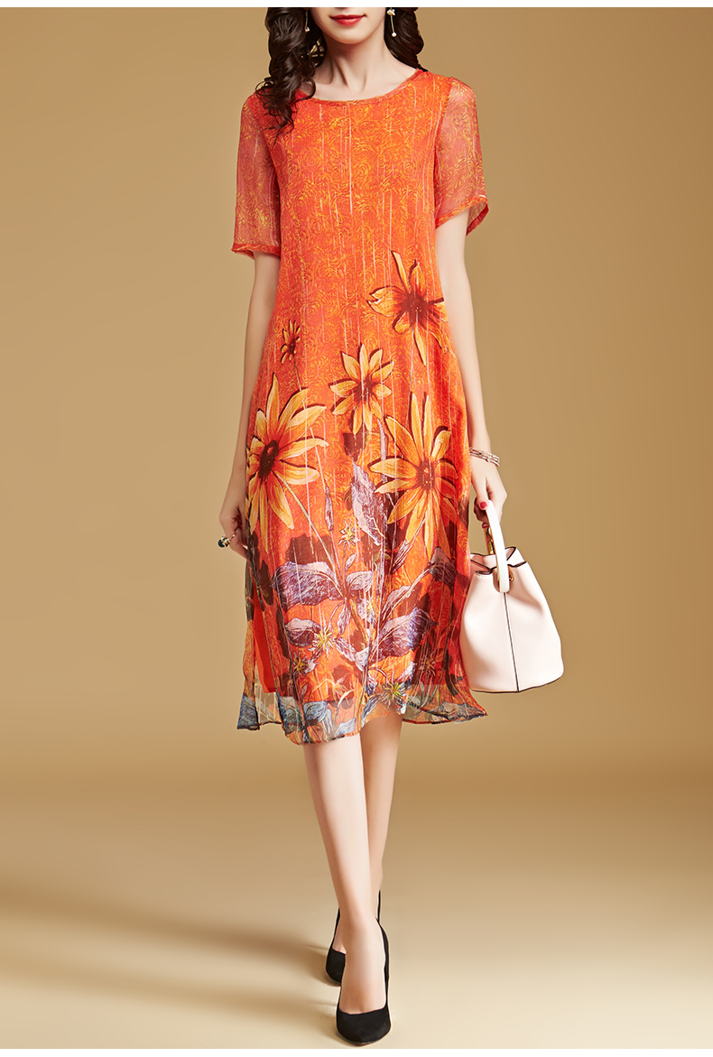 大码连衣裙反季清仓连衣裙子女2019新款碎花夏季大码欧货五十岁妈妈