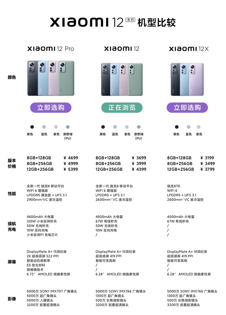 【小米(mi)手机小米12】 小米12 紫色(细闪)8gb 128gb全新一代 骁龙8