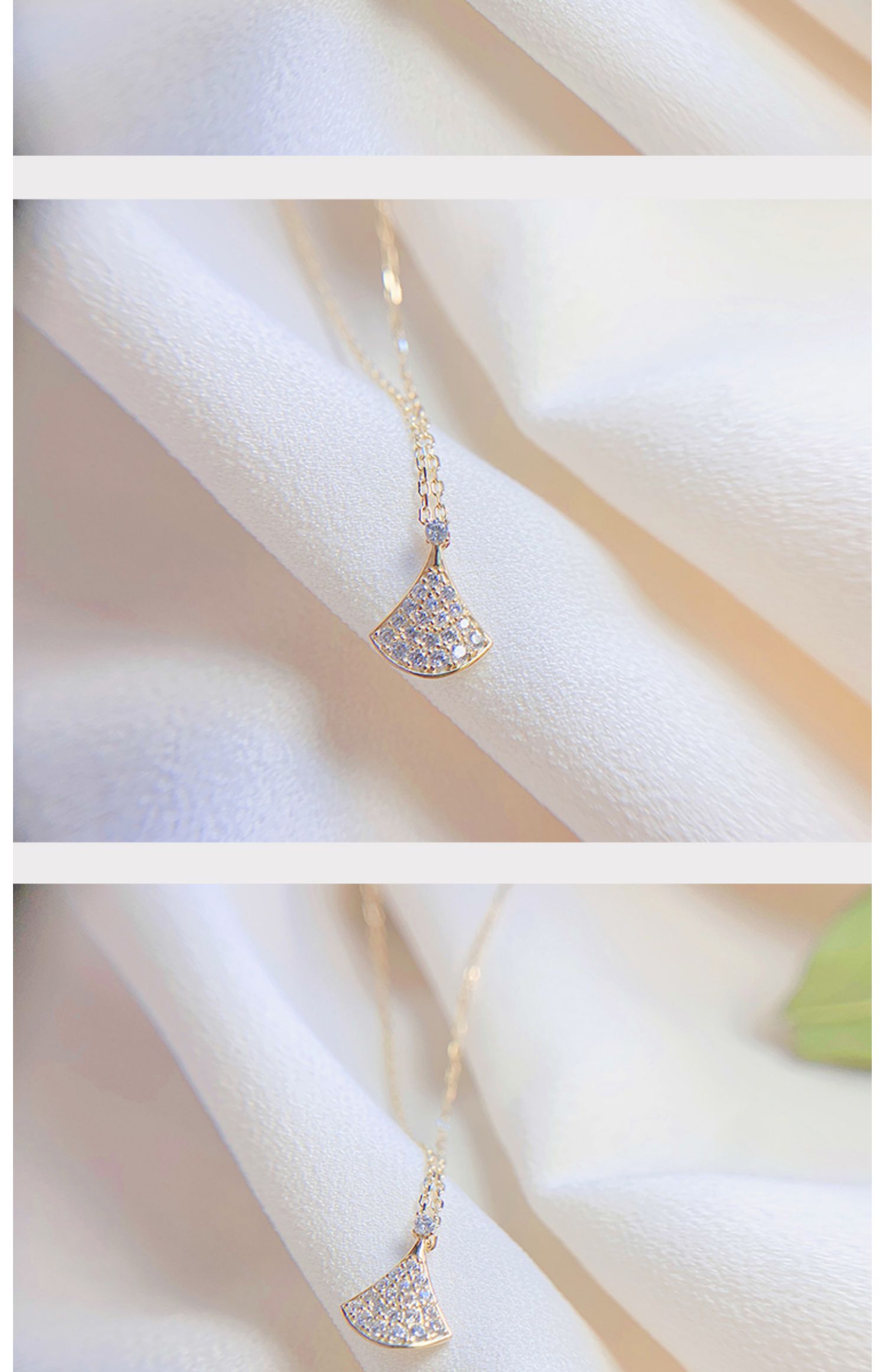 轻奢品定制14k金满钻扇子项链女小裙子镶钻扇形吊坠锁骨链 jimi