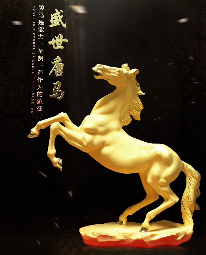 礼氏嘉电铸黄金奔马摆件十二生肖金马商务送礼生日开业乔迁办公室摆设