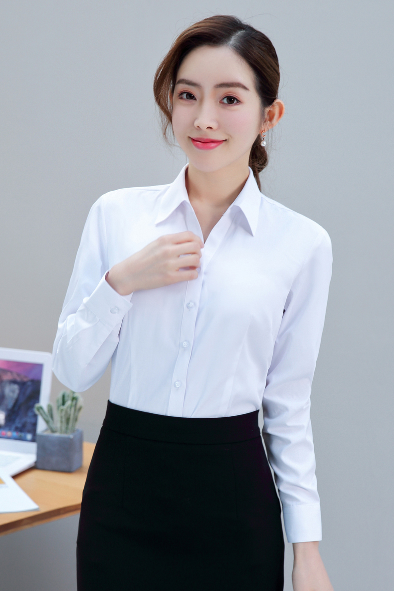 恒源祥职业白衬衫女春秋长袖ol衬衣新款纯色工作服含棉质