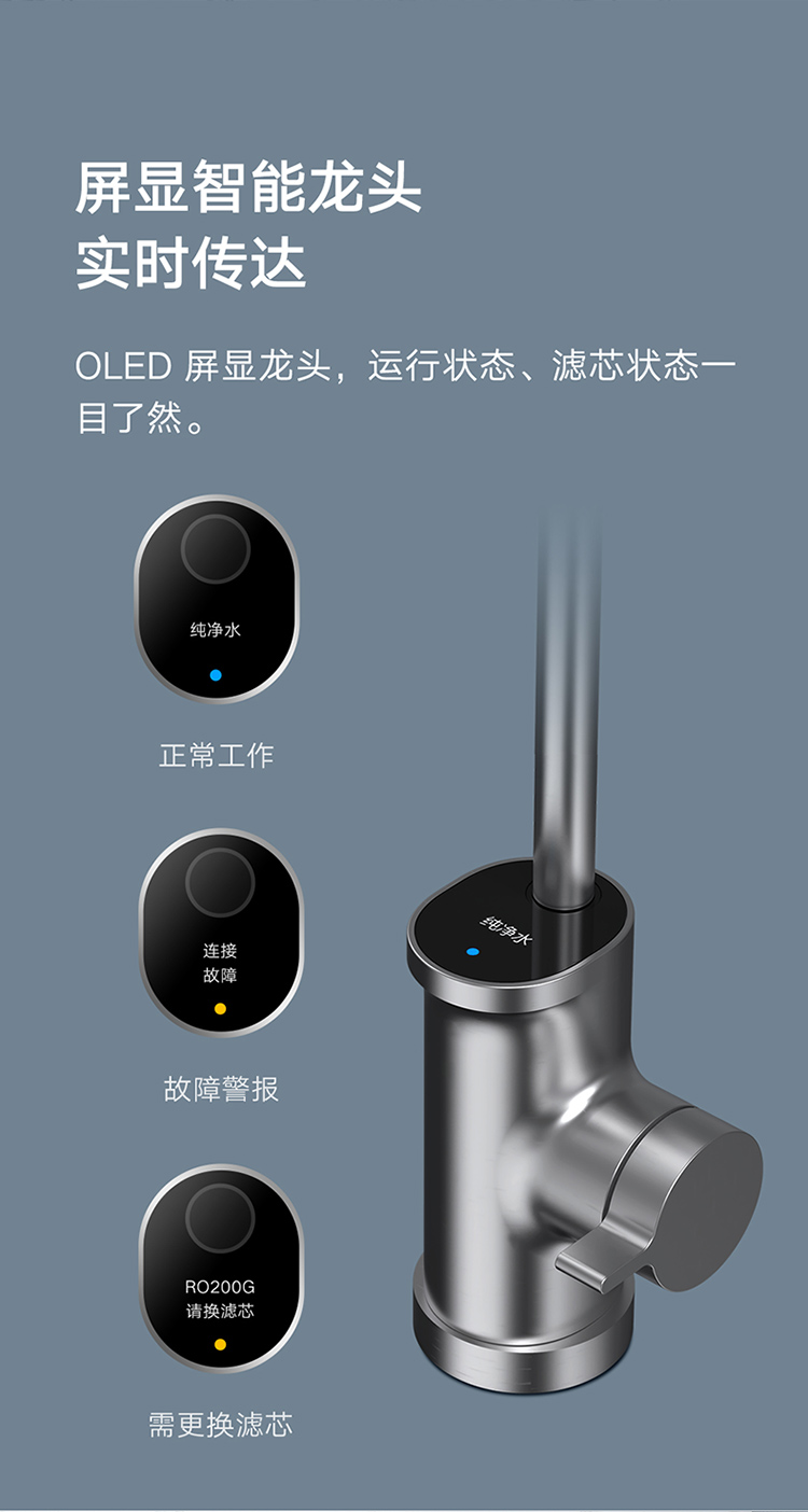 小米净水器h1000g厨下式无罐直饮水双ro反渗透屏显智能水龙头高于国家