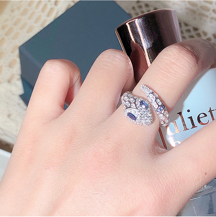 宋轶同款apmmonaco异域蓝眼灵蛇戒指女趣味蛇形银指环食指戒开口礼物