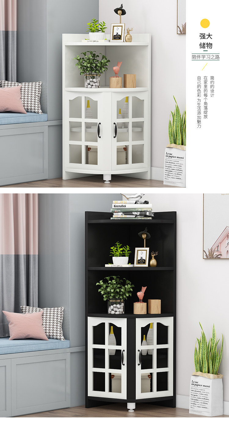 角柜客厅转角柜墙角柜置物架卧室三角形玻璃拐角柜角落储物柜子闪电客