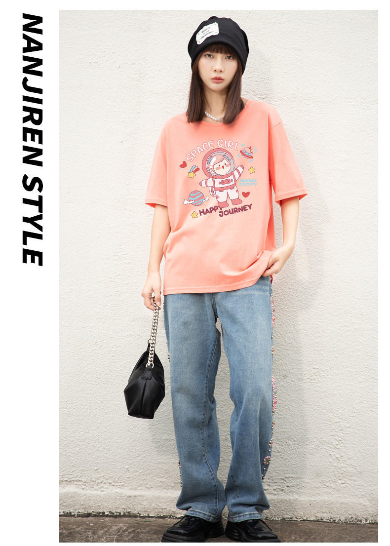 claw money女士t恤 claw money 盐系t恤女2022年夏季韩版宽松甜美可爱