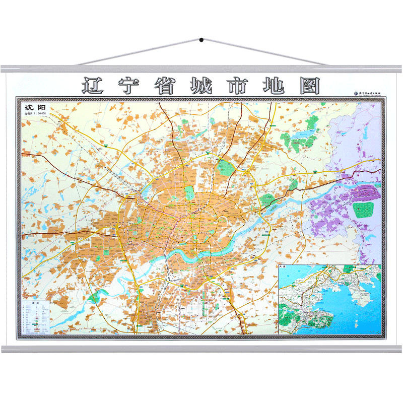 省地圖掛圖全圖b面瀋陽市地圖掛圖14米x1米高清覆膜防水掛杆掛繩商