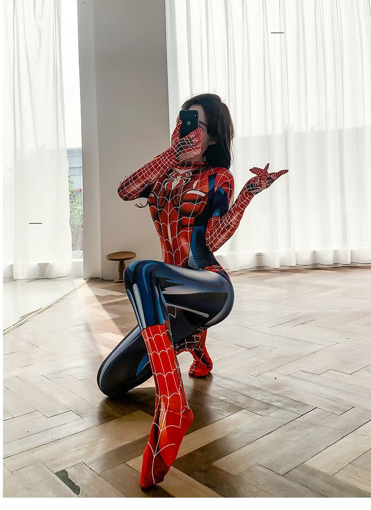 《蜘蛛侠紧身衣女正版cosplay动漫服装大人情趣开档连体衣cos服 黑色