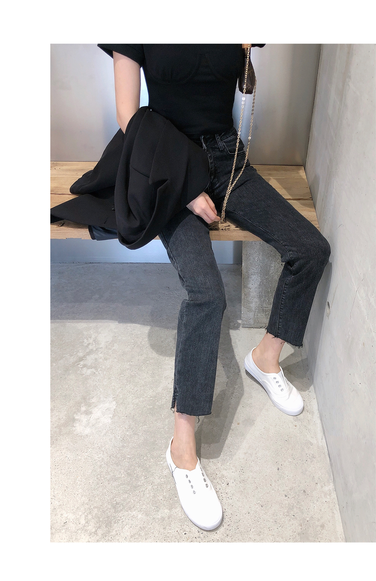 2020年春季新款超火cec牛仔裤女高腰显瘦宽松直筒女士九分阔腿裤