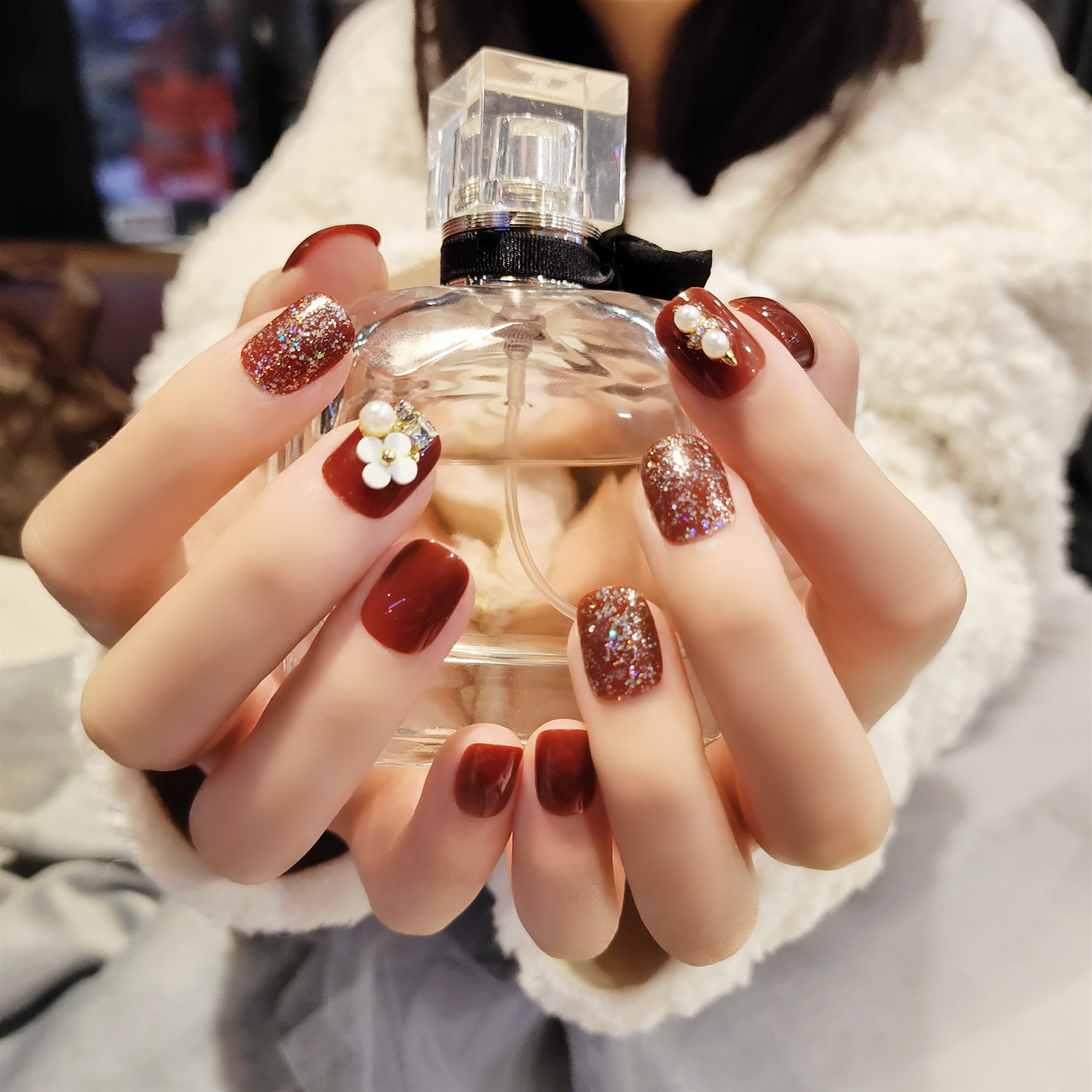 可随时穿戴拆卸美甲甲片成品黑粉渐变链条网红抖音同