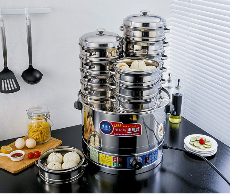 小笼包电蒸锅商用不锈钢电蒸笼三孔蒸包子机定时蒸饺大容量蒸包炉b5