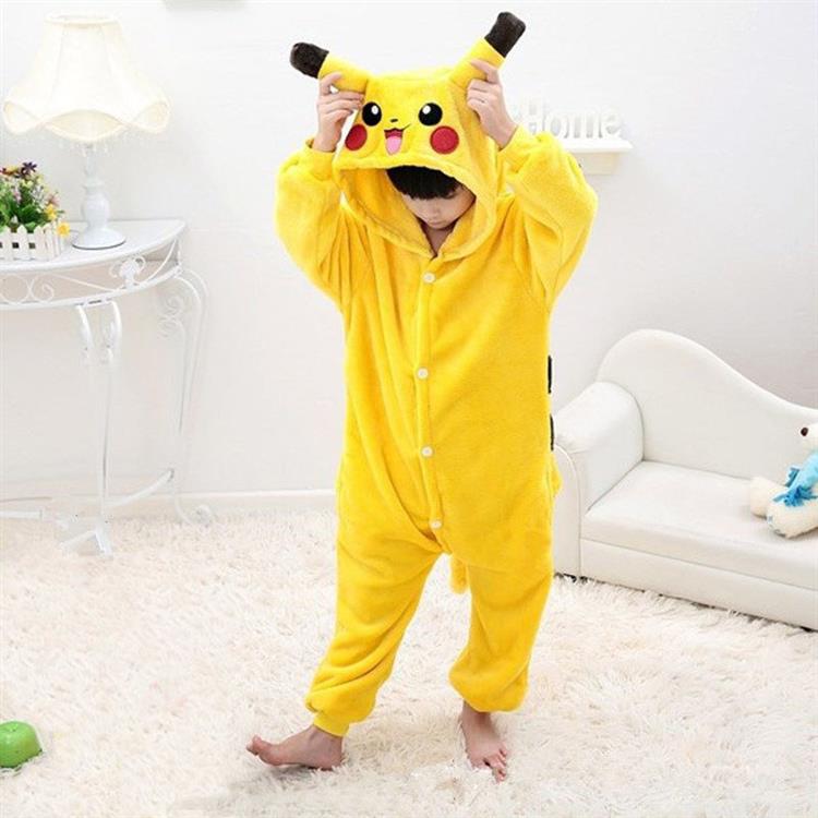 2019秋冬款儿童皮卡丘连体睡衣卡通动物男女孩长袖宝宝加厚家居服