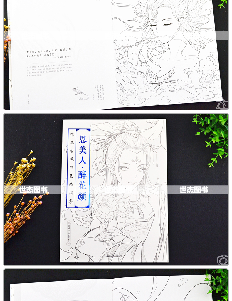 古風塗色線描集全套2冊思美人醉花顏山海經夢神引飛樂鳥美術繪畫基礎