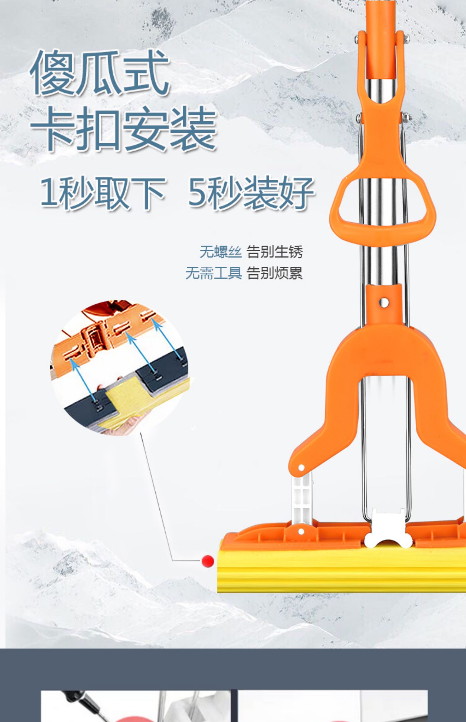 免手洗吸水胶棉拖把干湿两用对折挤水海绵拖把家用懒人拖布yicheng