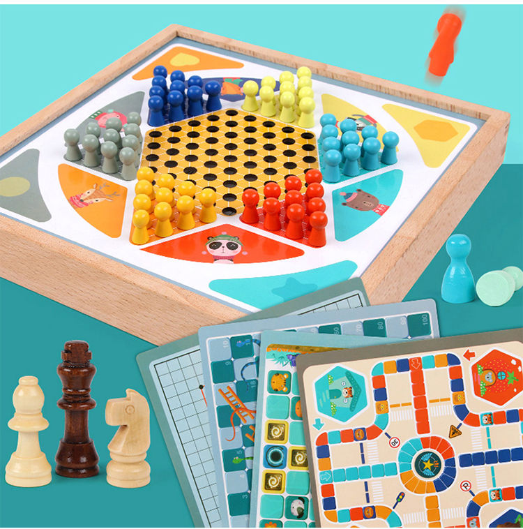 飞行棋五子棋儿童多功能棋盘游戏棋益智玩具蛇棋斗兽棋学生跳棋三合一