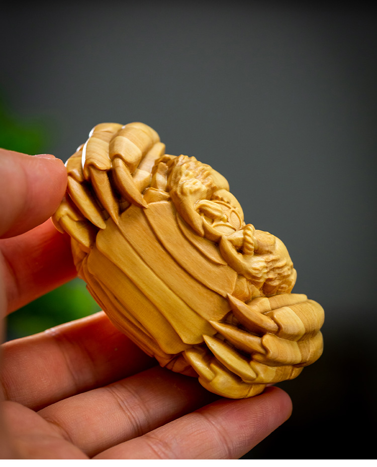 木雕手把件小叶黄杨木实木雕刻螃蟹随身家居饰品摆件fenghou
