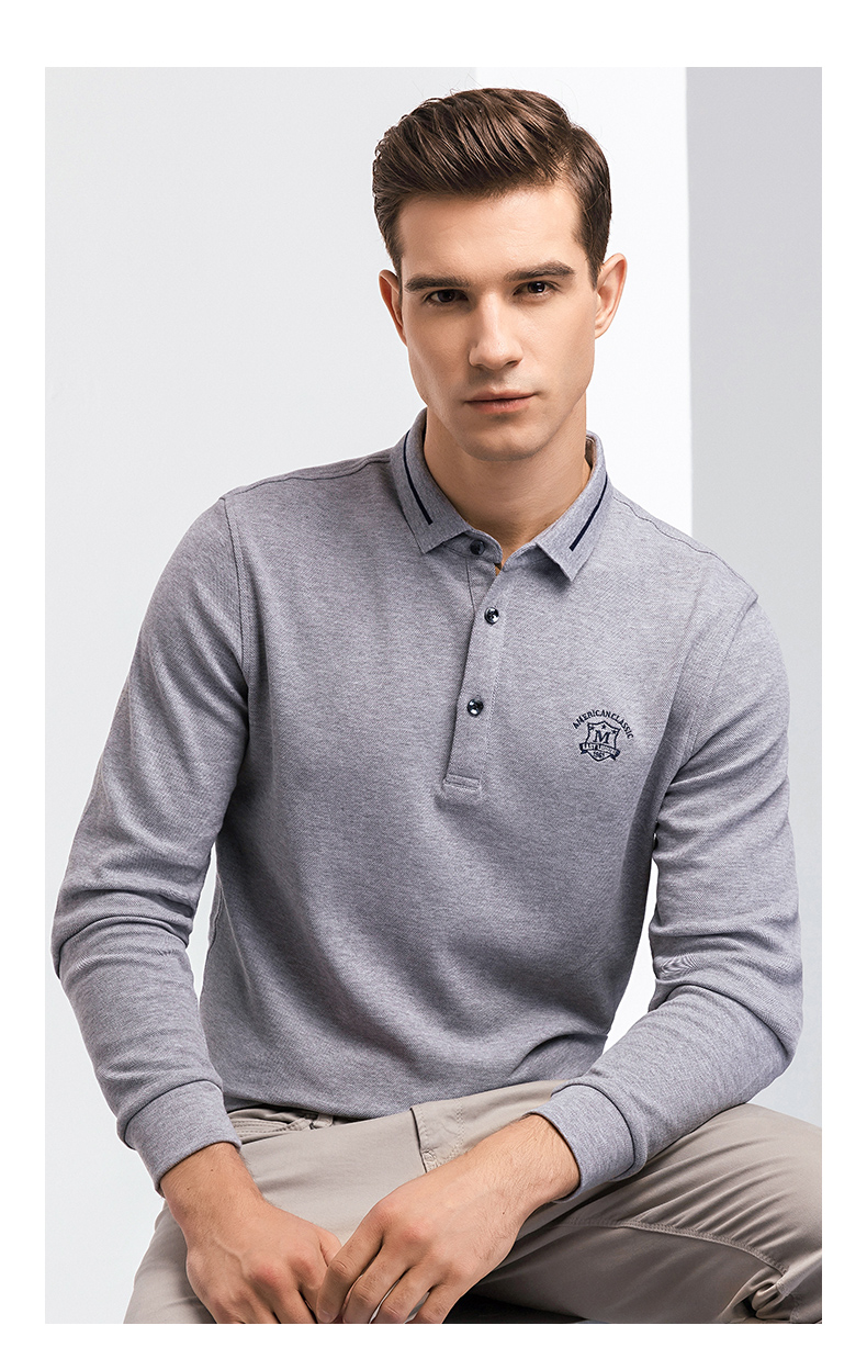 罗蒙romon长袖t恤衫男士商务休闲中青年纯棉polo衫2020春秋季新款翻领