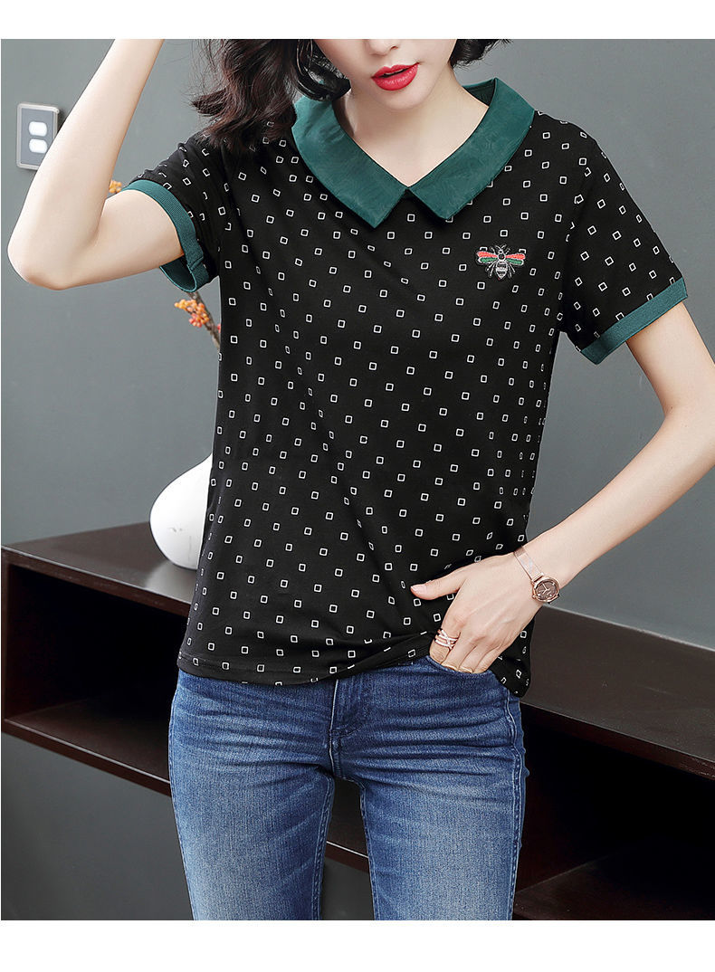 2020夏装新款女士上衣半袖翻领中年妈妈纯棉大码polo衫短袖t恤女