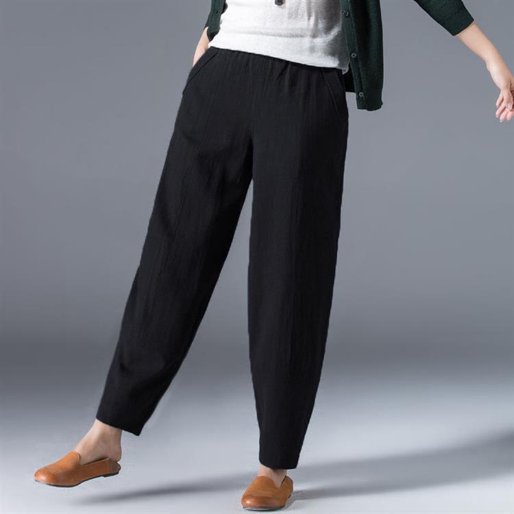 棉阔腿裤女夏2021宽松大码白色哈伦裤显瘦休闲黑色九分灯笼裤子