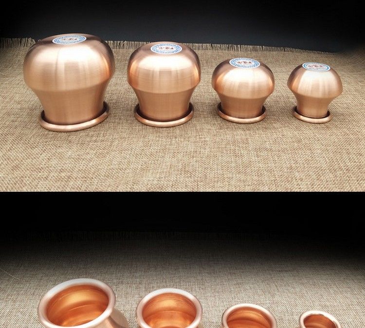 《铜罐紫铜拔罐器紫铜拔火罐家用套装真空艾灸黄铜杯平底经络升阳罐