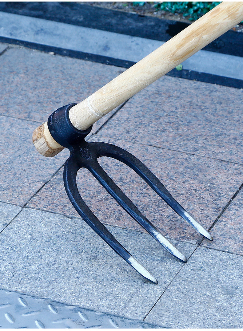 jingping开恳松土翻地工具农用叉锄锄头耙子长木柄全钢锄三齿锄户外山