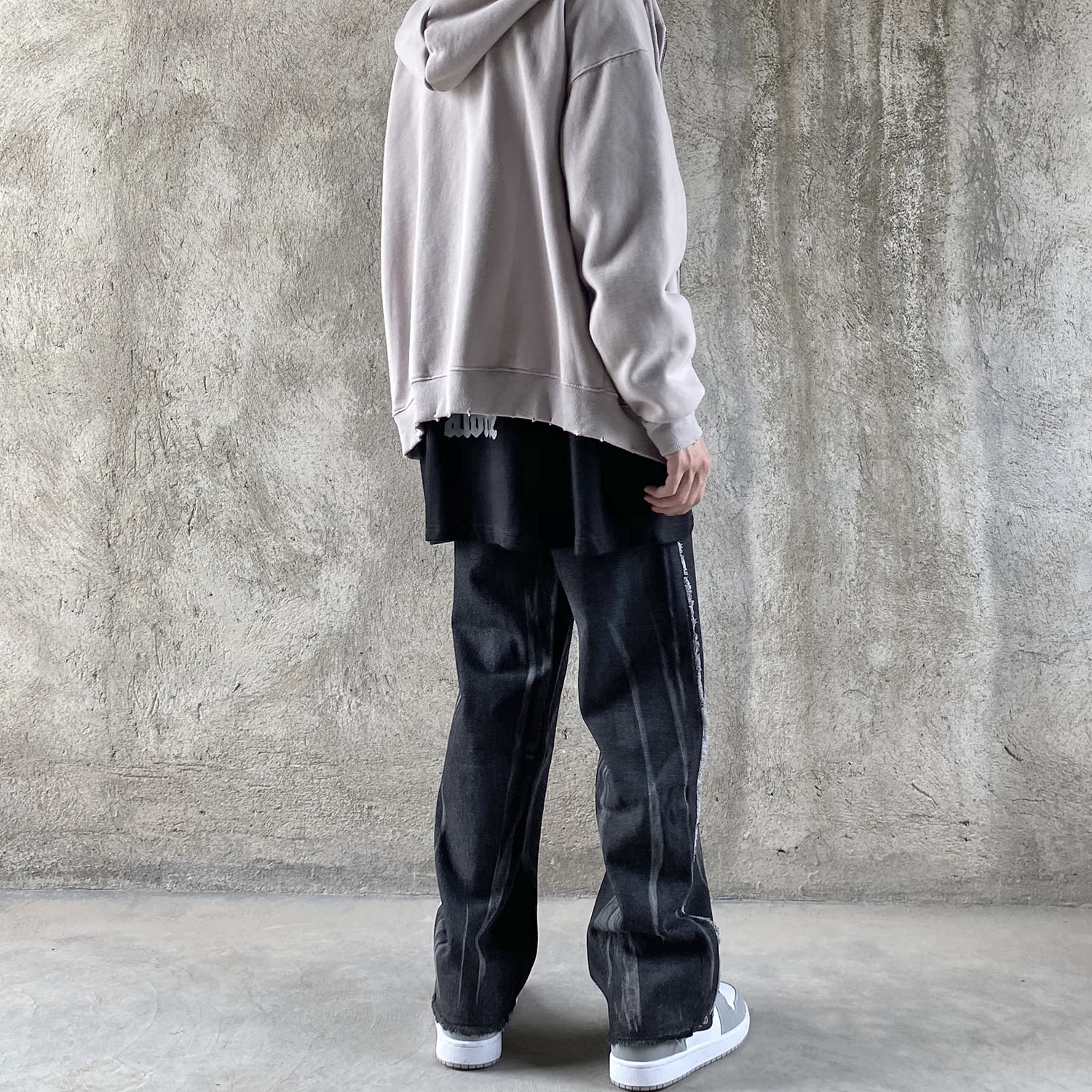 suntekg404毛边hiphop扎染嘻哈vibe风牛仔裤男高街裤子潮牌直筒小众