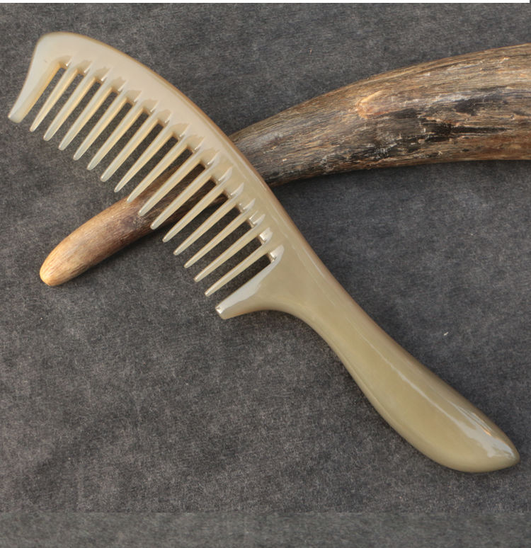 天然白牦牛角梳子宽大齿卷发梳子按摩保健梳防静电特大号21厘米天然白