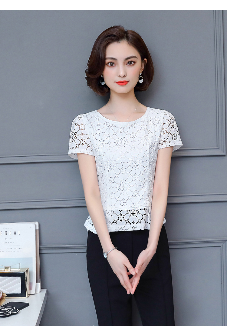 蕾丝上衣女夏季短袖2019新款短款遮肚子显瘦打底衫收腰洋气小衫女