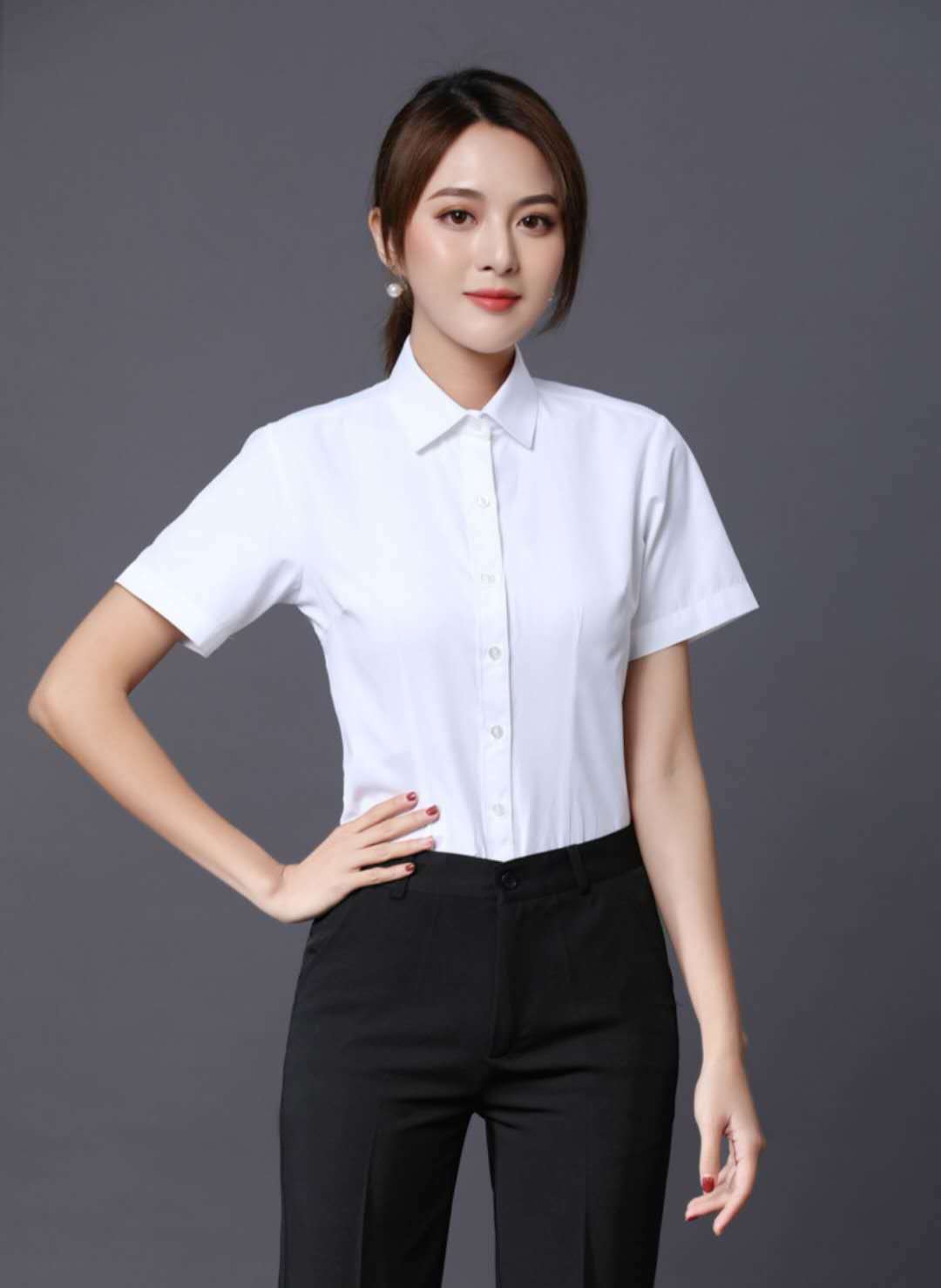 职业女套装裤裙装衬衣正装上衣白衬衫高腰西裤女春夏新款短裙工装白色