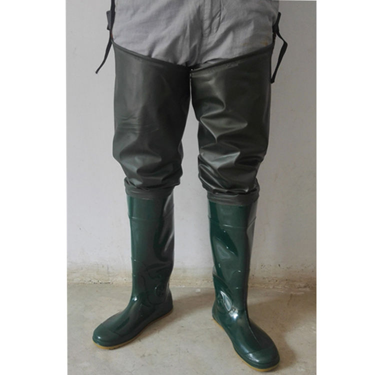 军绿40cm35插秧靴男女钓鱼户外鞋超高筒下水裤捕鱼鞋连体过膝齐腰软底