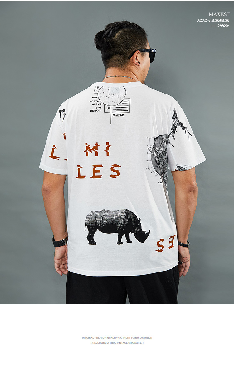 宸轩潮牌大码男装短袖男t恤胖子男装犀牛图案加肥加大宽松半袖2020