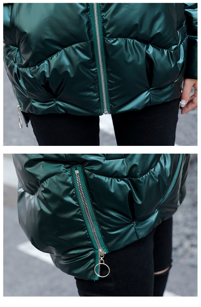 rosuya短款棉衣女2021新款冬装韩版宽松棉服亮面休闲立领小棉袄加厚