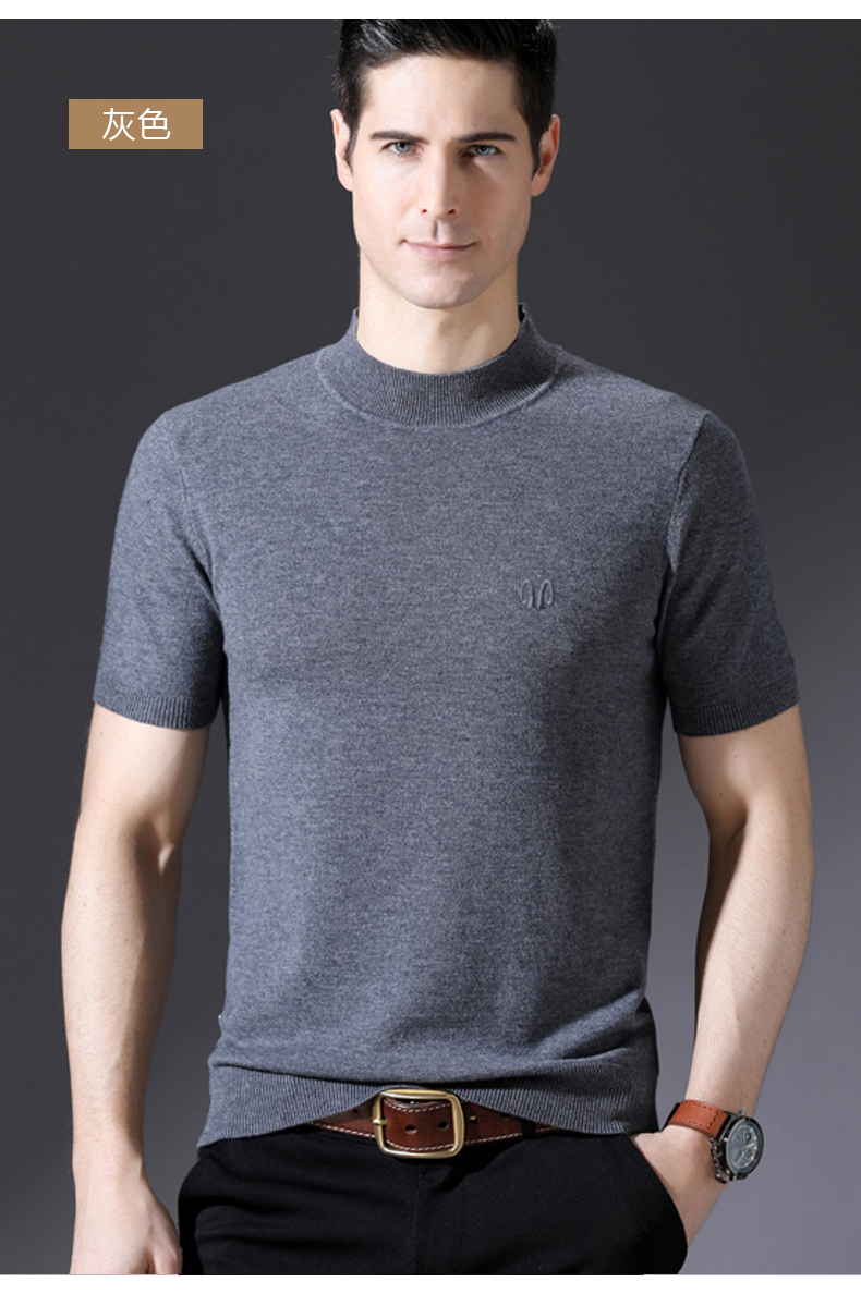 恒源祥纯羊毛t恤秋季款短袖纯色半袖打底针织t恤男