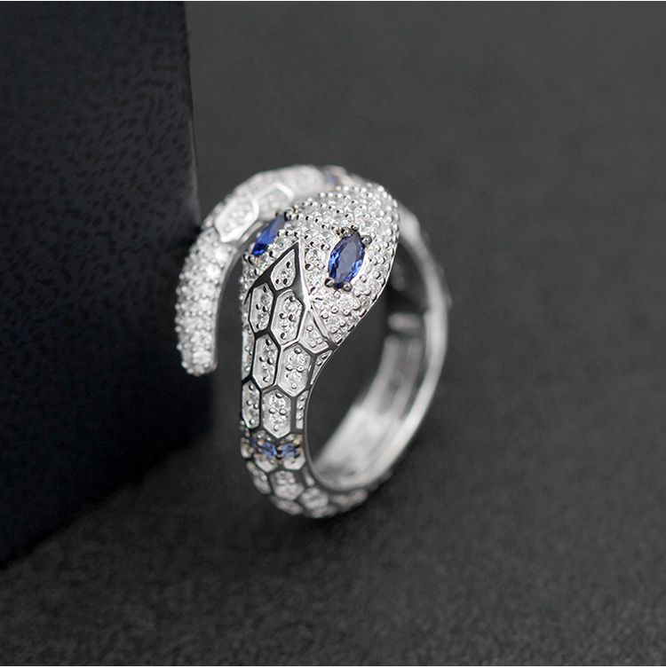 宋轶同款apmmonaco异域蓝眼灵蛇戒指女趣味蛇形银指环食指戒开口礼物