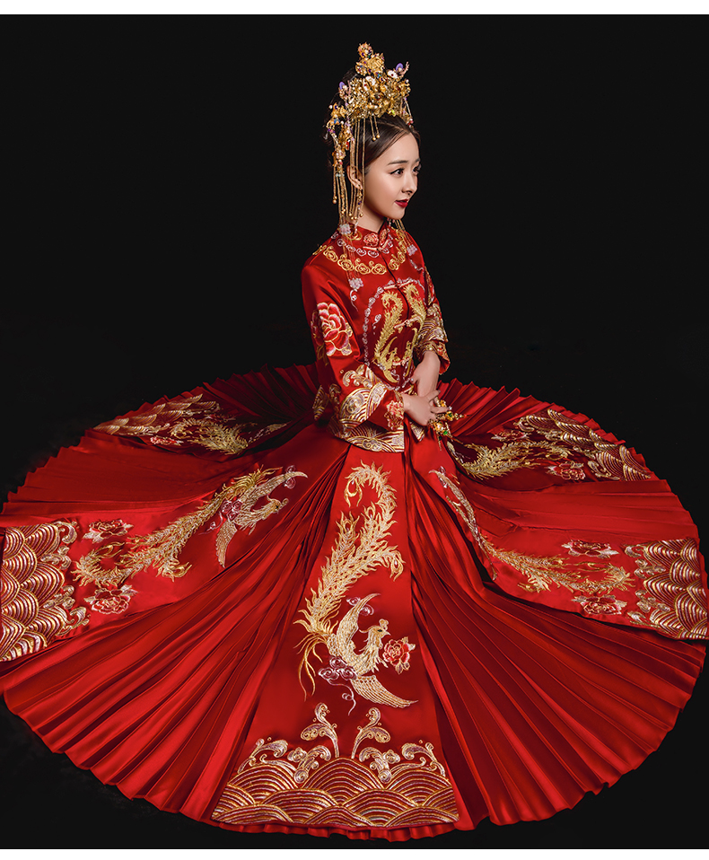 秀禾服新娘2019新款男女套装中式大码孕妇敬酒服抖音百褶裙婚纱冬 女