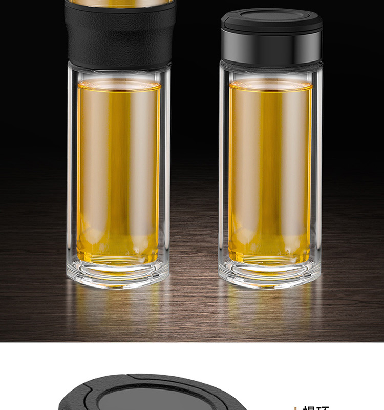 犇犇玻璃杯双层茶水分离泡茶杯带盖男女士创意便携过滤透明水杯子