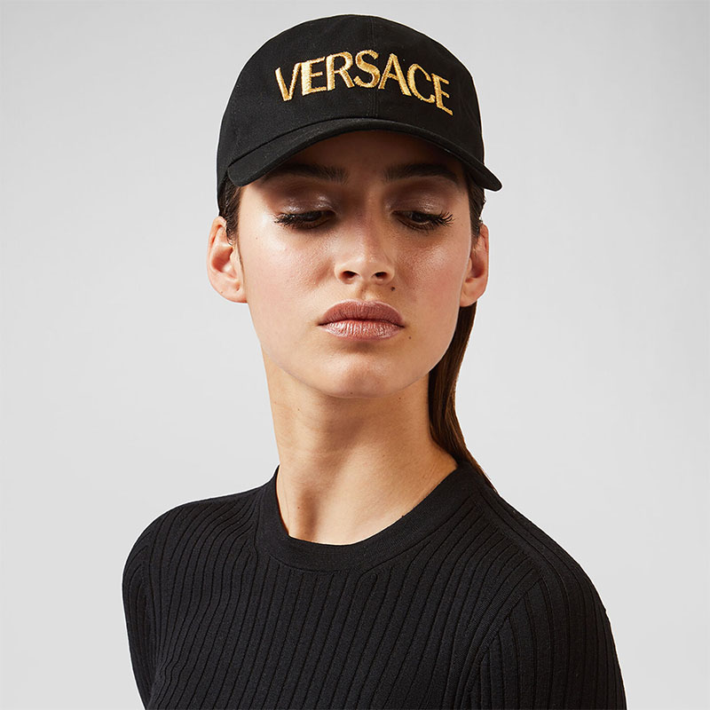 范思哲(versace)帽子 versace/范思哲男女同款黑色刺绣字母微标饰棉质