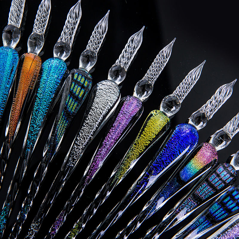 玻璃笔彩色墨水蘸水签字笔漫画试色笔玻璃沾水笔钢笔笔搁笔架笔托内