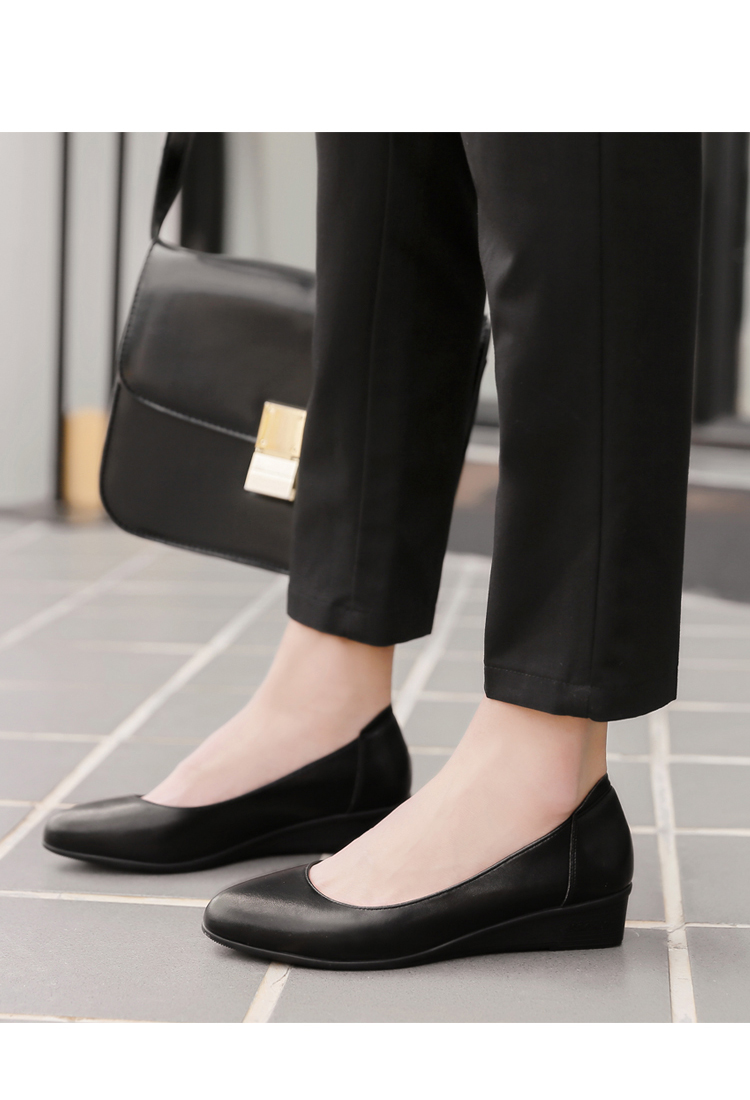 酒店工作鞋女黑色平底软底舒适防滑工装鞋职业上班不累脚坡跟单鞋 语