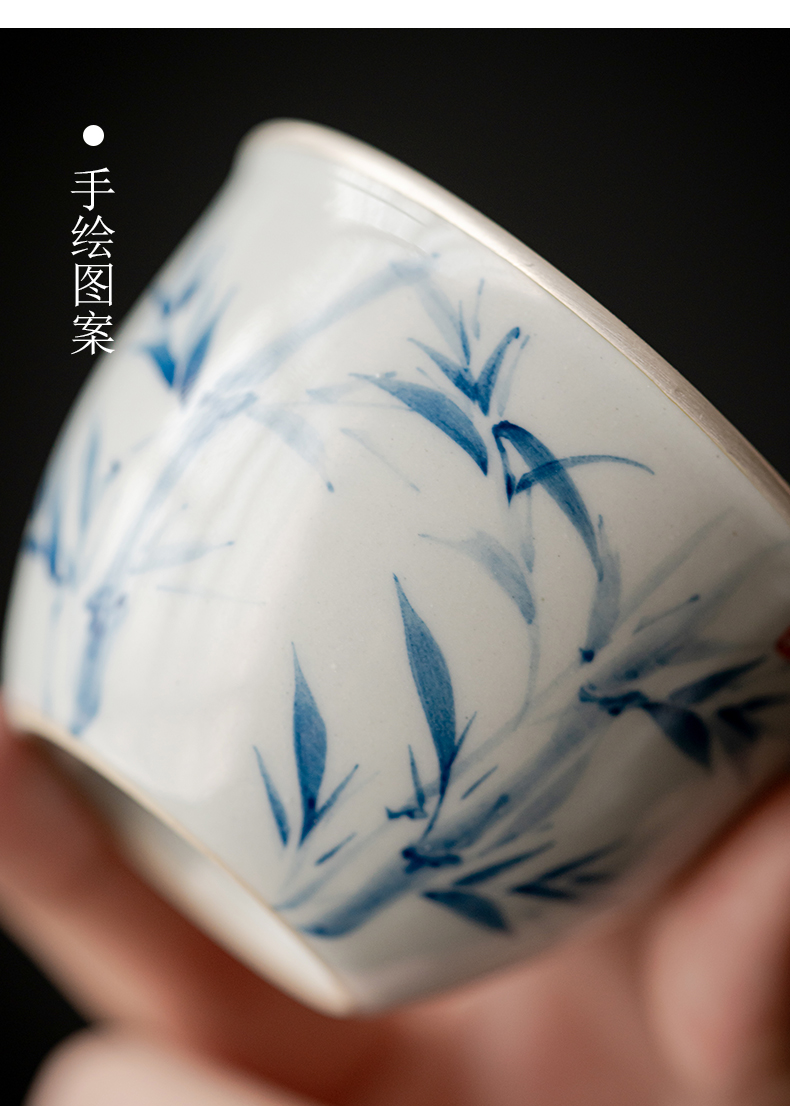 纯手绘描银主人杯陶瓷功夫喝茶杯个人专用品茗杯釉下彩大号单杯子