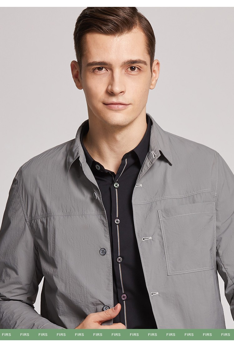 firs杉杉男装休闲夹克男春季时尚纽扣翻领外套