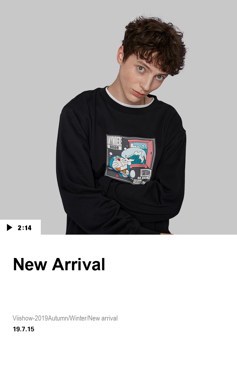 viishow哆啦a梦联名款秋季新款卫衣男日系圆领套头男士印花外套