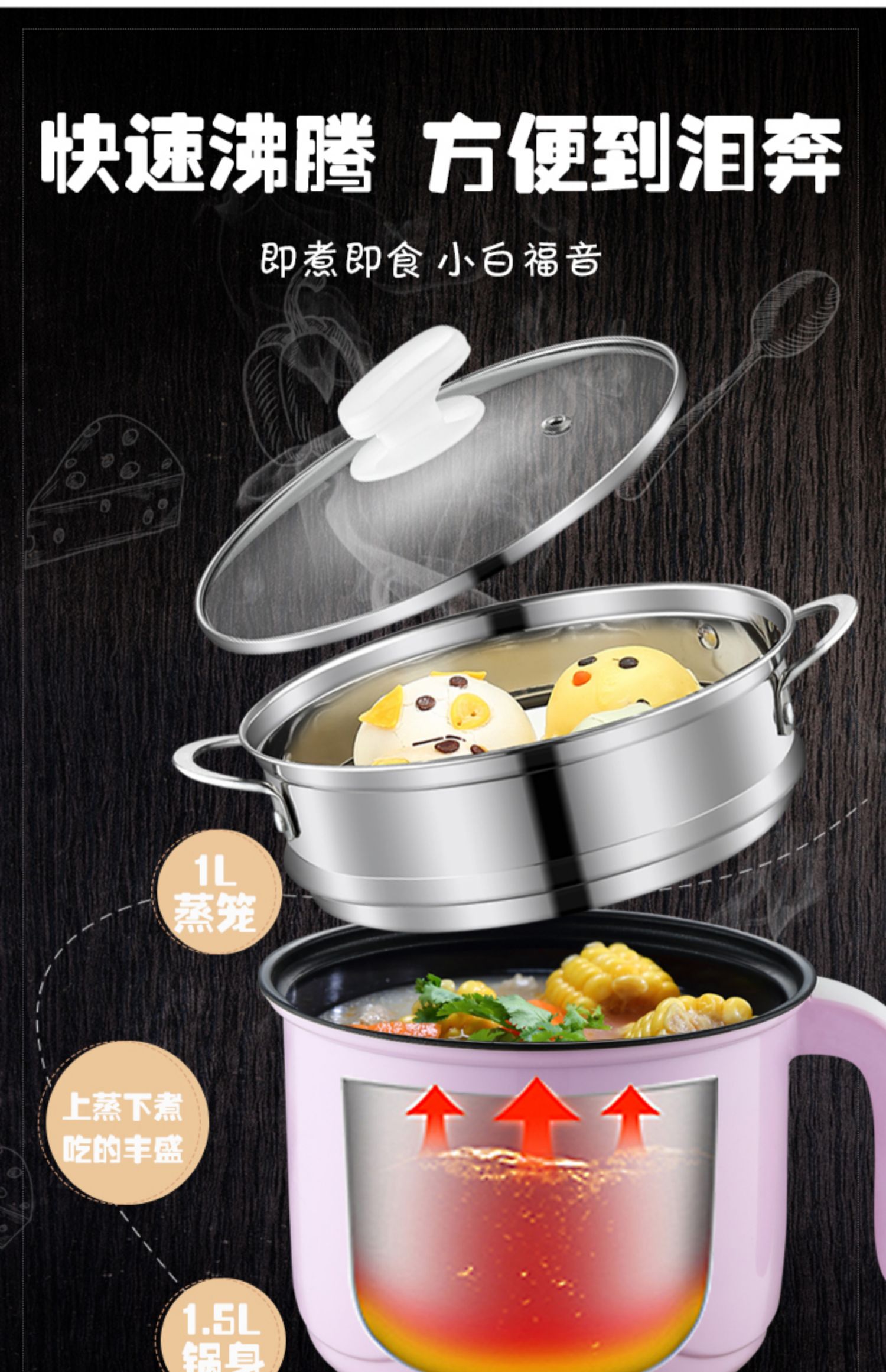 小蒸锅迷你蒸锅旅行锅多功能家用多层小型煮汤电蒸煮宿舍小锅子2